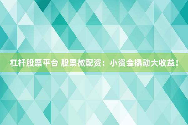 杠杆股票平台 股票微配资：小资金撬动大收益！
