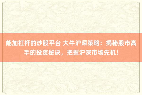 能加杠杆的炒股平台 大牛沪深策略：揭秘股市高手的投资秘诀，把握沪深市场先机！