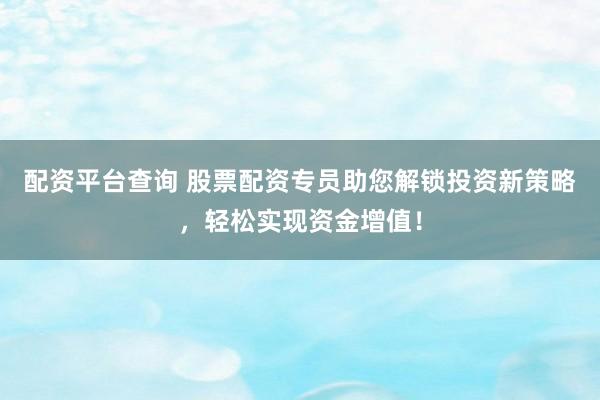 配资平台查询 股票配资专员助您解锁投资新策略，轻松实现资金增值！