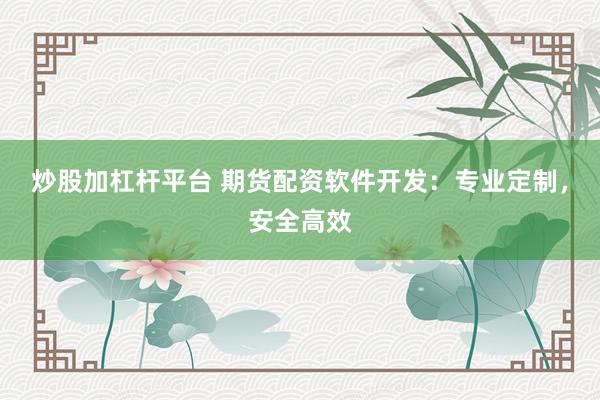炒股加杠杆平台 期货配资软件开发：专业定制，安全高效