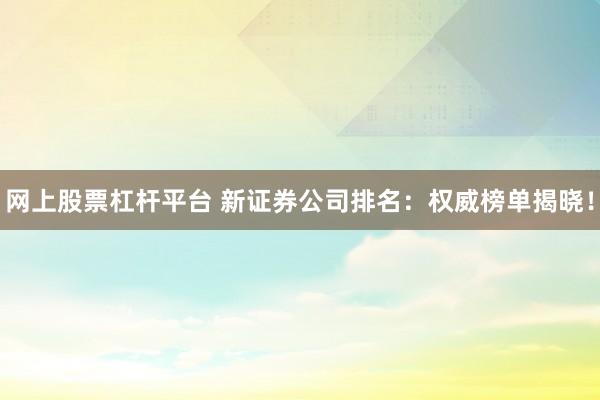 网上股票杠杆平台 新证券公司排名：权威榜单揭晓！