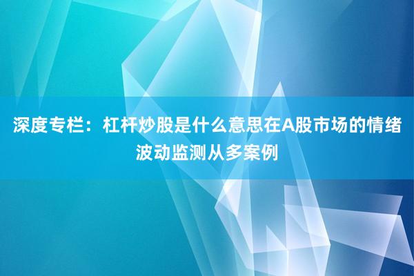 深度专栏：杠杆炒股是什么意思在A股市场的情绪波动监测从多案例