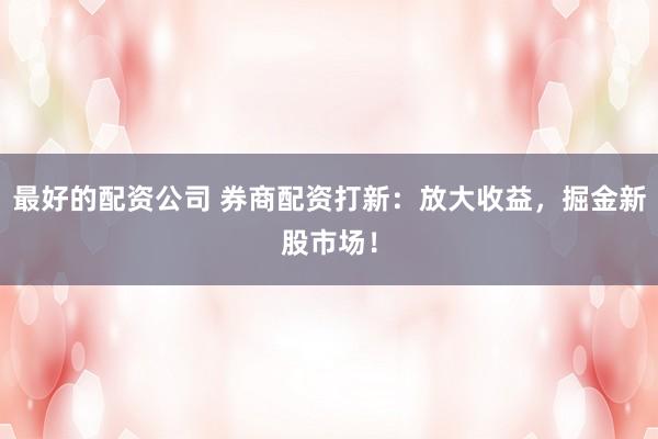 最好的配资公司 券商配资打新：放大收益，掘金新股市场！