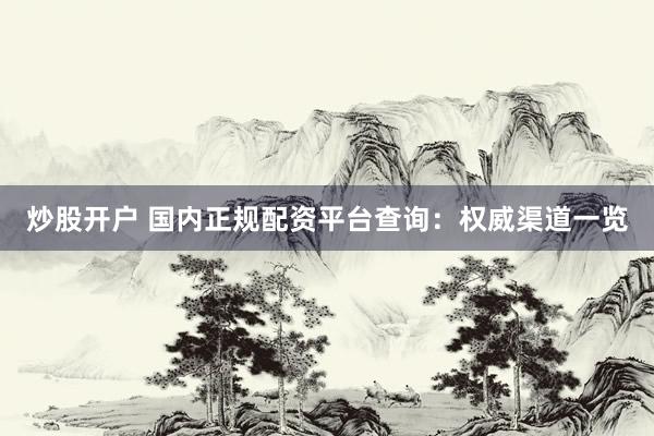 炒股开户 国内正规配资平台查询：权威渠道一览