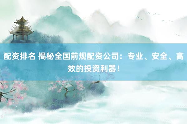 配资排名 揭秘全国前规配资公司：专业、安全、高效的投资利器！