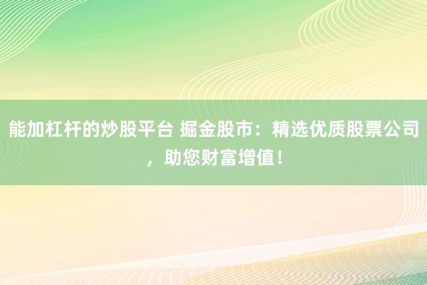 能加杠杆的炒股平台 掘金股市：精选优质股票公司，助您财富增值！