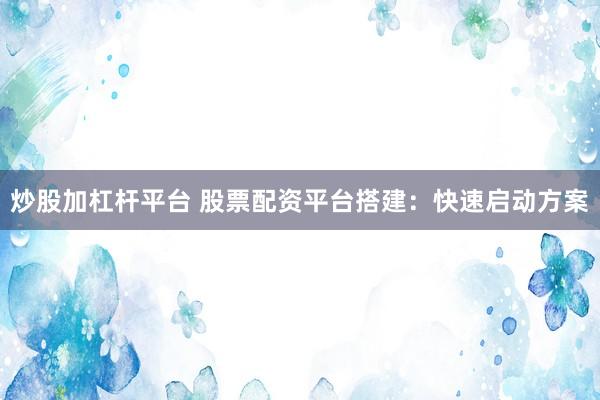 炒股加杠杆平台 股票配资平台搭建：快速启动方案